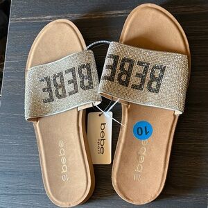Bebe Tan and Silver Embellished Slide Sandals size 10 & 9 available